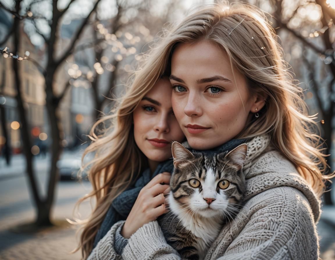 Scandinavian Woman with Cat, Professional Photography