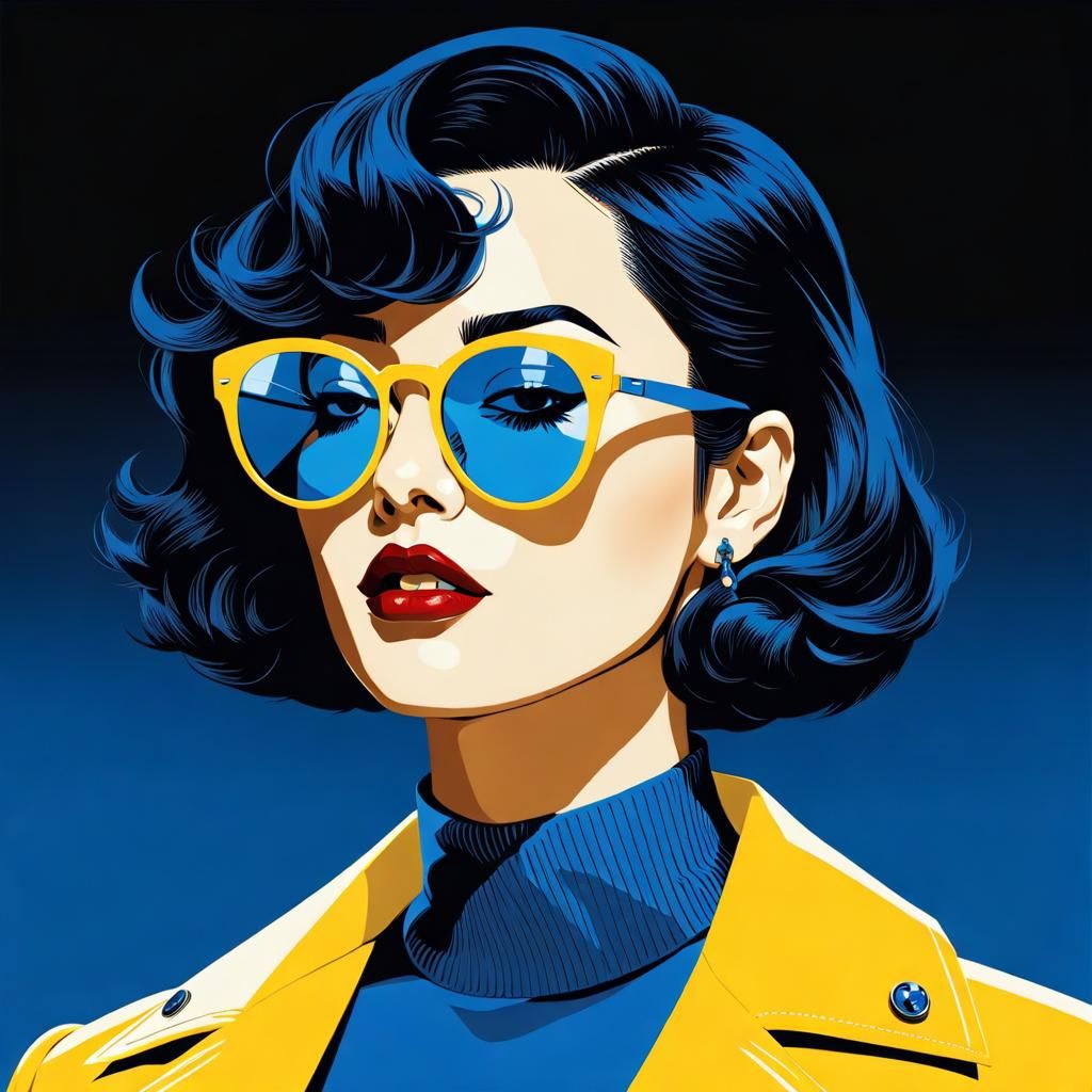 Girl with Blue Sunglasses in Film Noir Style