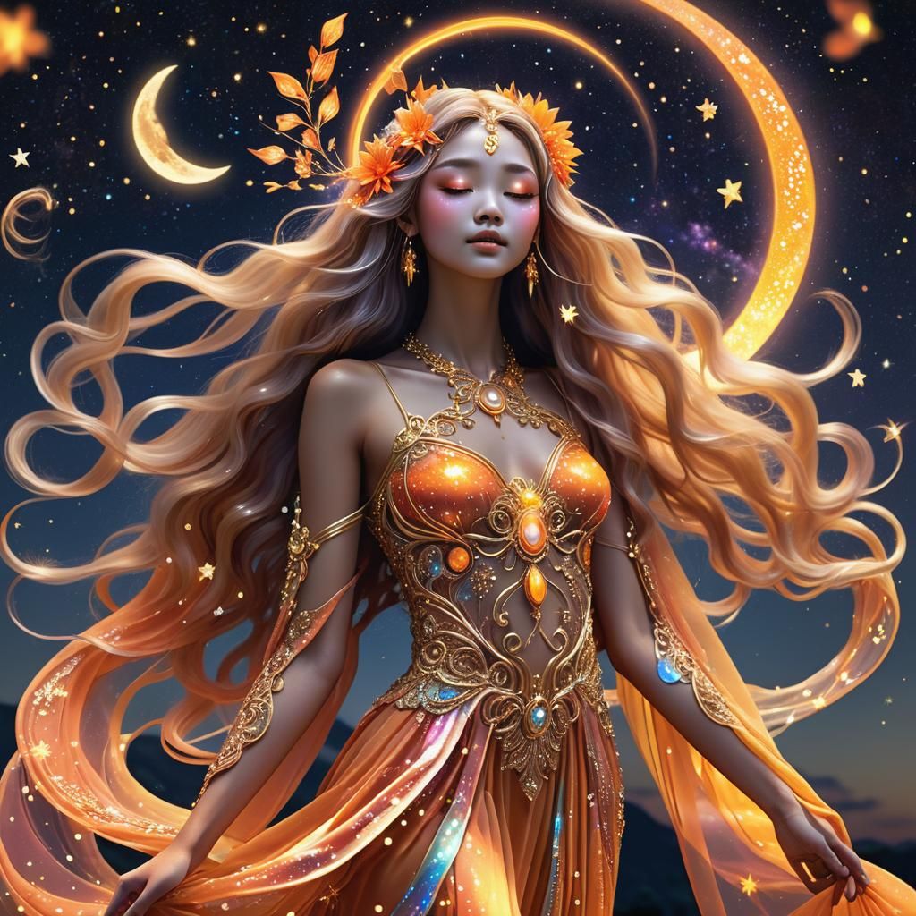 Sun and Moon Goddess in Vaporwave Fantasy Style