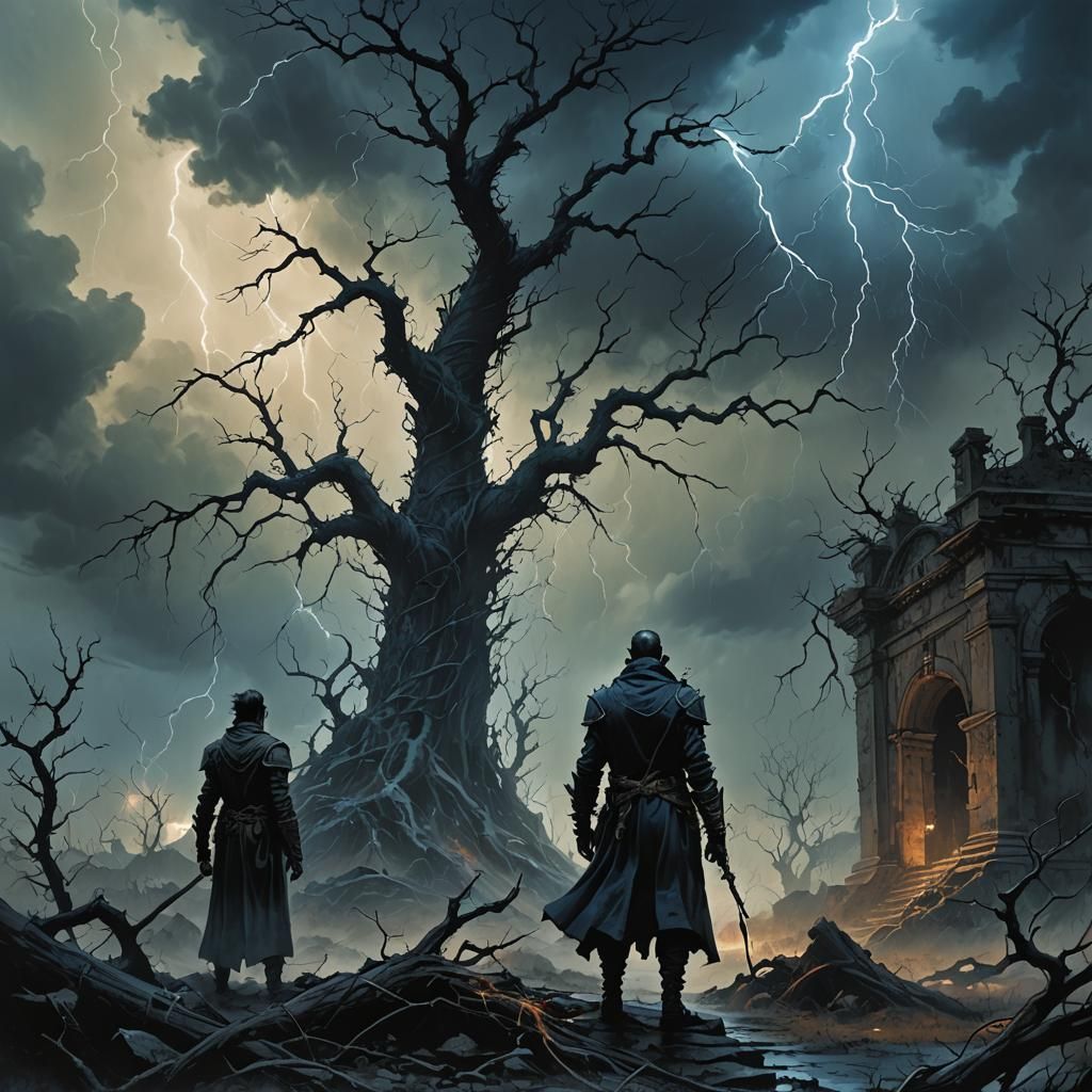 Dark Fantasy Landscape in Brom and Monge Style