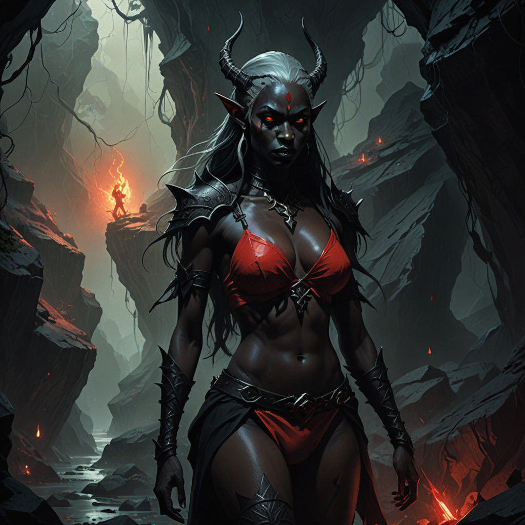 Dark Fantasy Drow Elf Mommy in Red Bikini