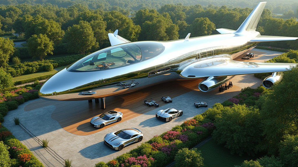 Futuristic Airplane House with Infinity Pool, Artstation Qua...