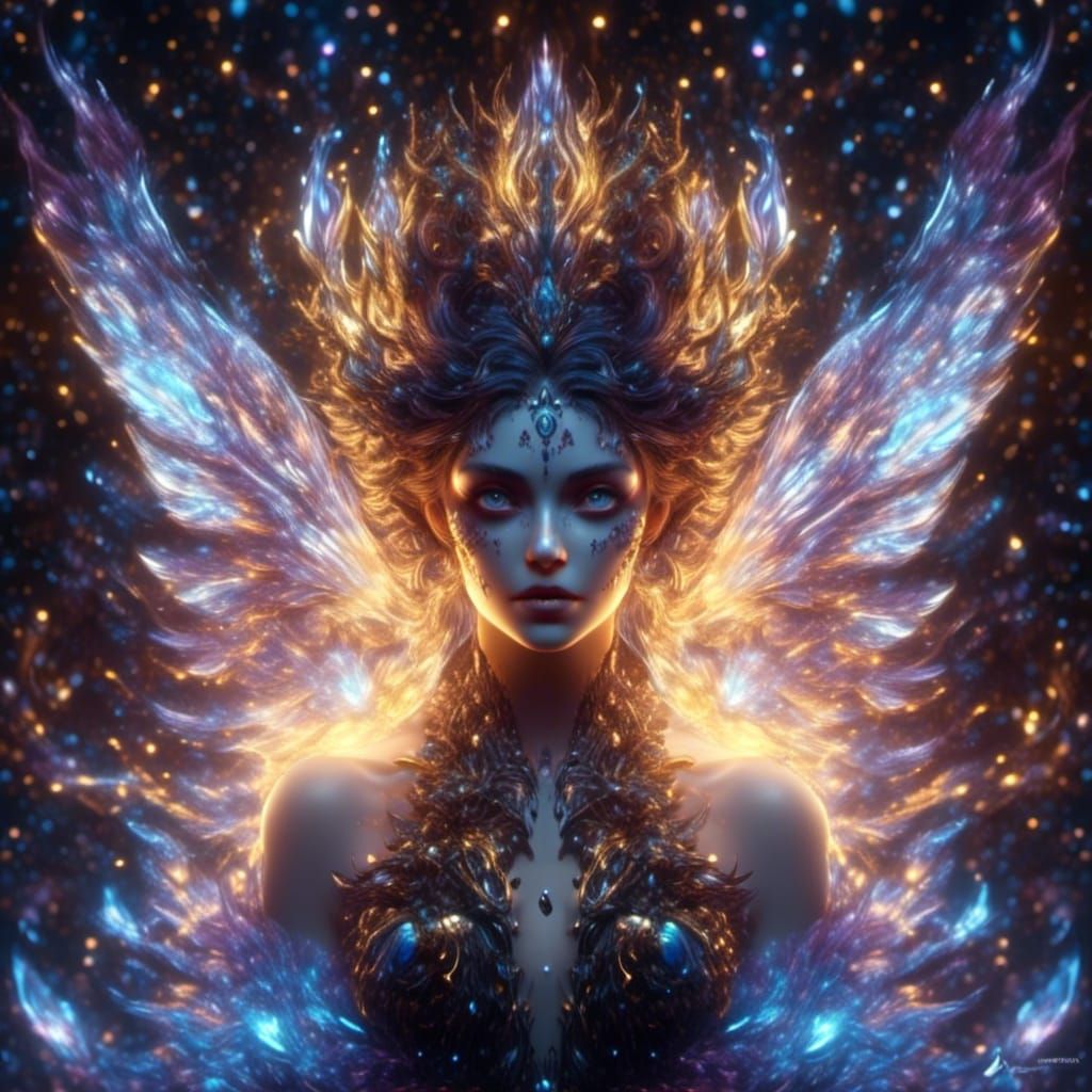 Crystal Fairy with Flames: Dark Fantasy Concept Art