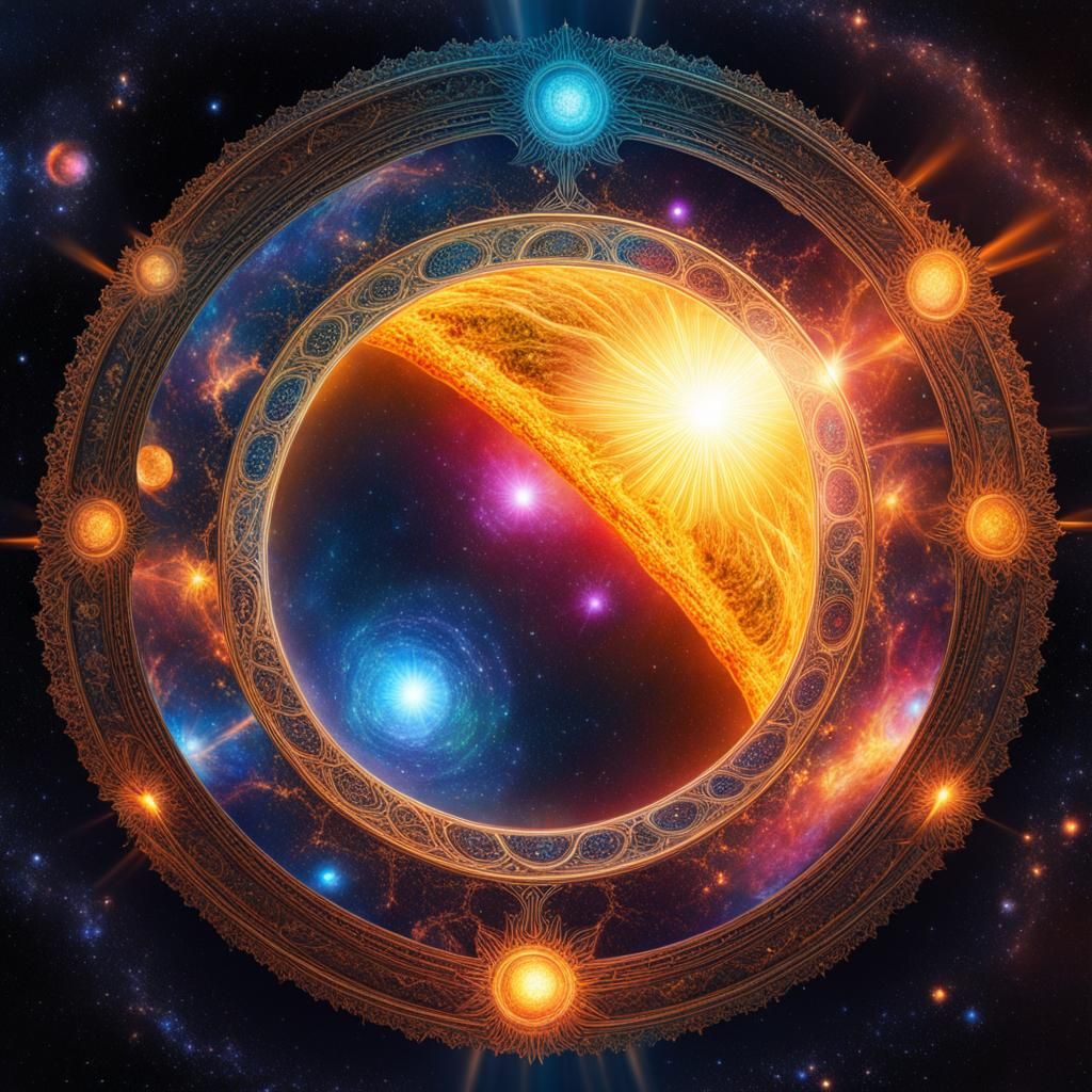 Sun with Galaxy Interior: Holographic Astral Illustration