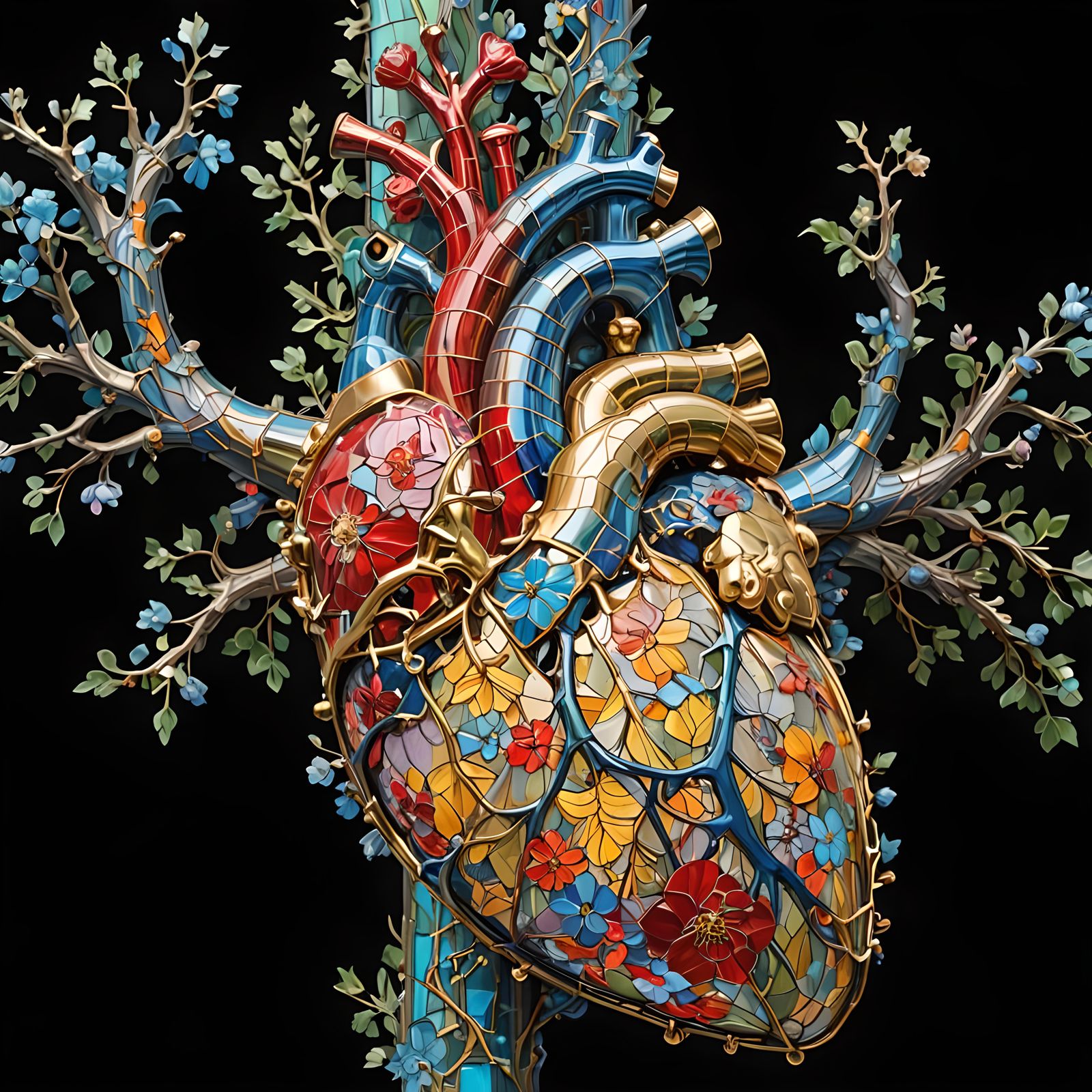 Floral Heart in Stained Glass Style