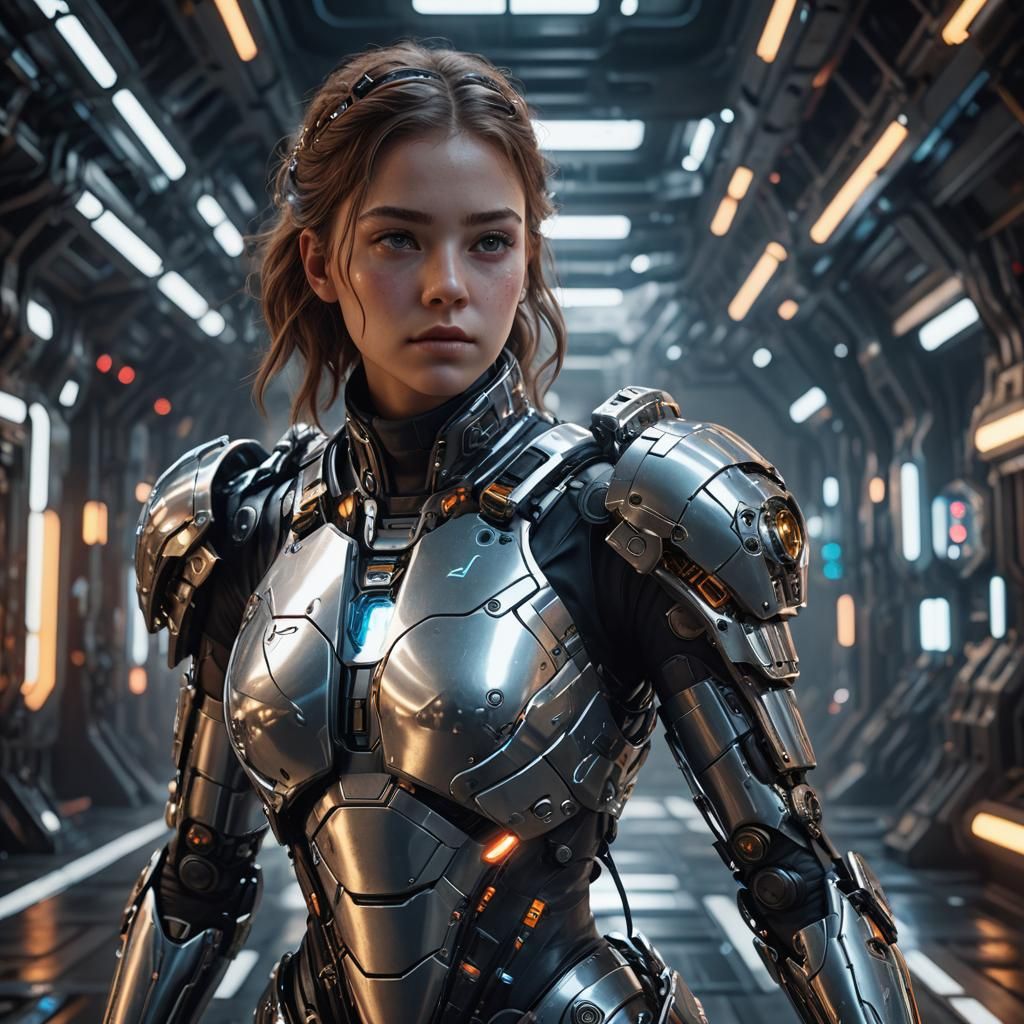 Sci-Fi Portrait: Girl in Metallic Exosuit