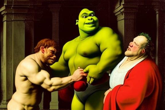 Shrek Hulk Champion in Renaissance Painting Style