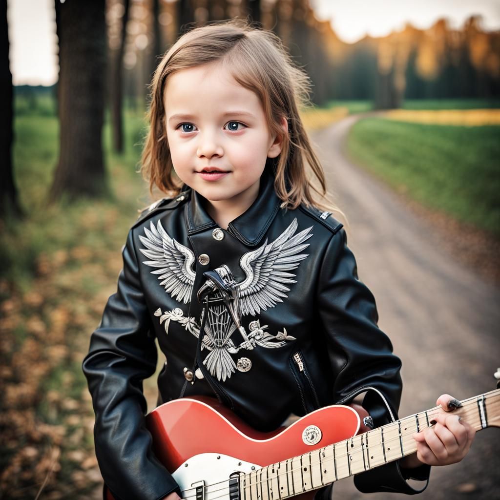 Rock Star with Guitar in Hyperrealistic Style