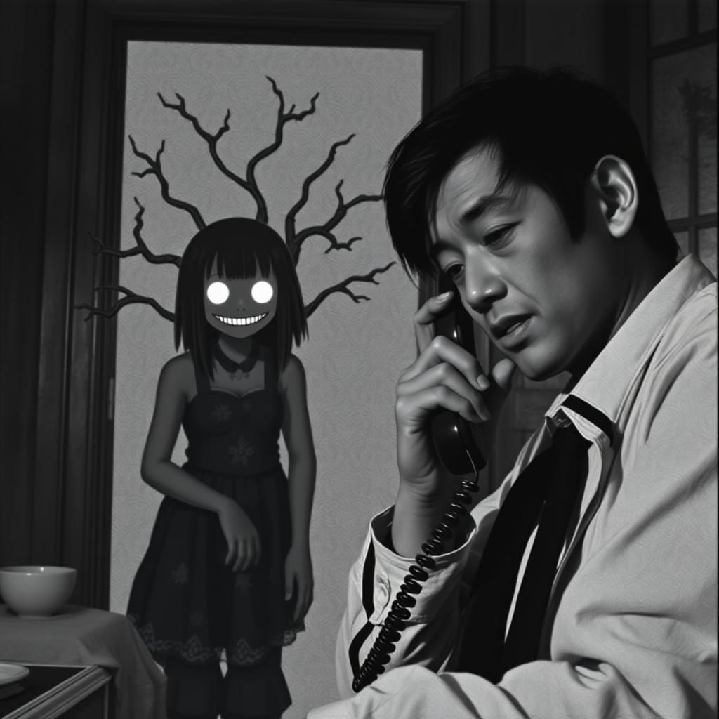 Eerie Black and White Horror Scene