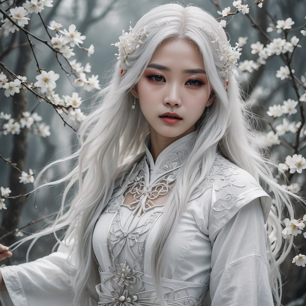 Ethereal Asian Girl in White: A Fragile Beauty