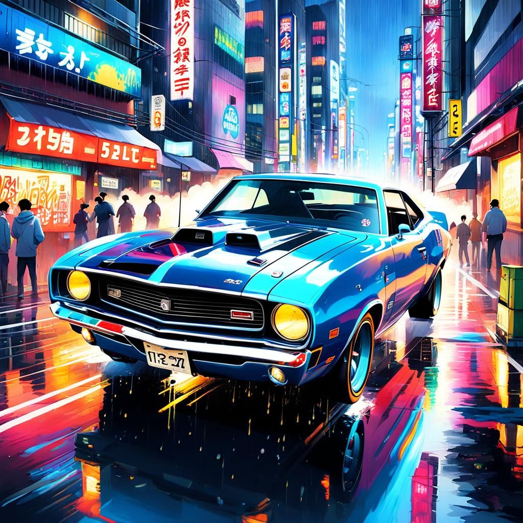 Tokyo Street Race in Graffiti Art Style