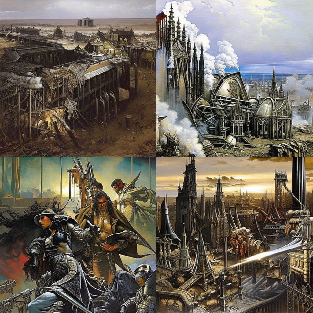 Opulent Feast in Urban Decay: Hyperdetailed Digital Painting