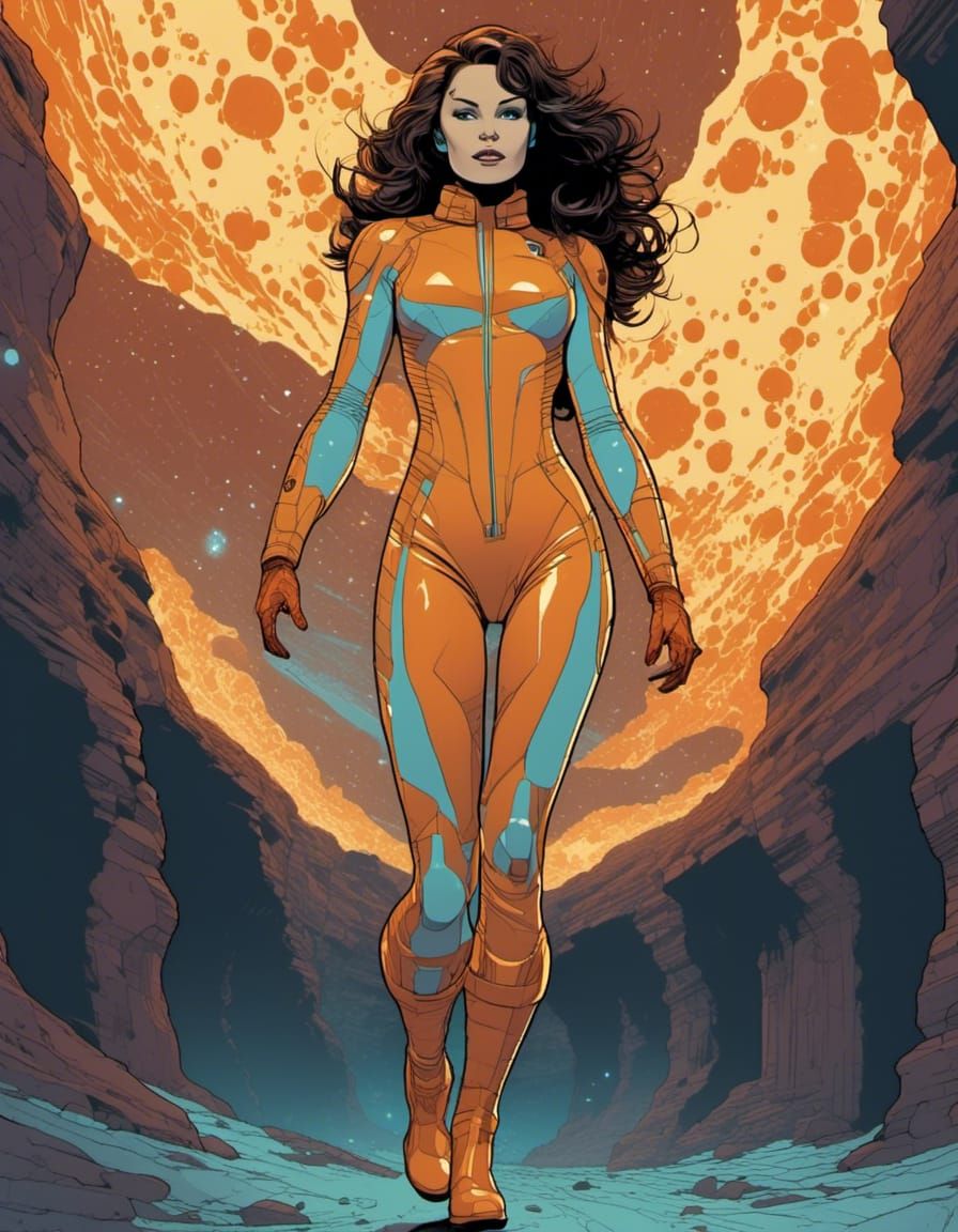 Milky Way Blue Spacewoman walking through an underground cav...