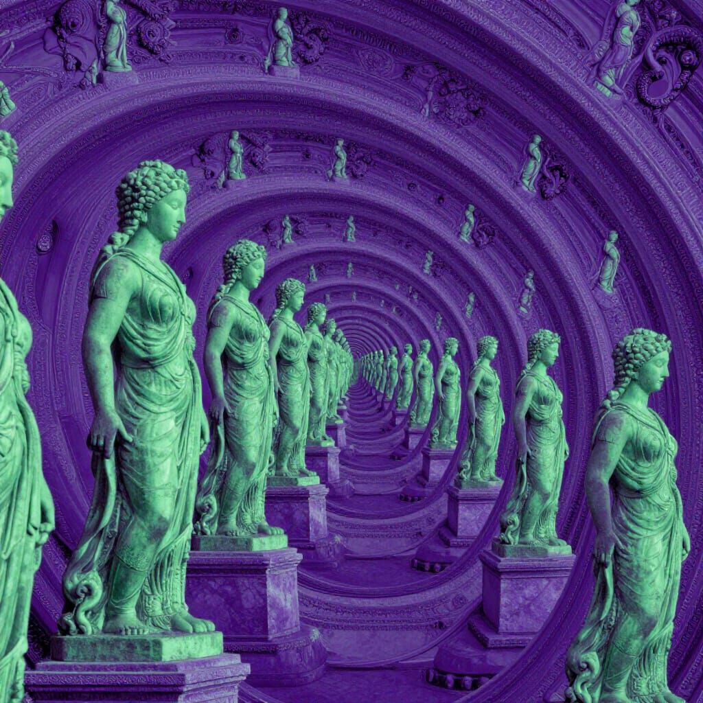 Recursive Statue in Purple and Green Droste Effect