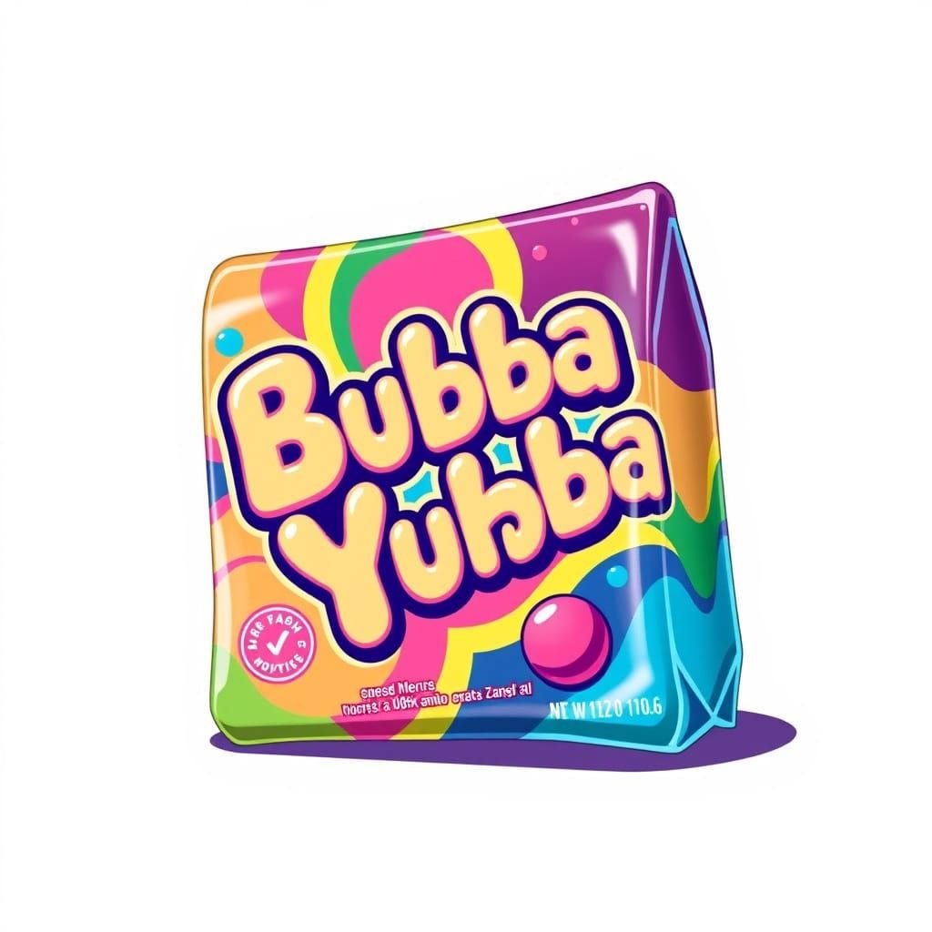 Vibrant Retro-Style Bubba Yubba Gum Packaging Art