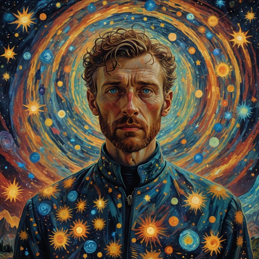 Klaus and Star-Beings: Cosmic Surrealism in Vibrant Colors