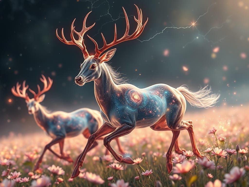 Ethereal Deer with Galaxy Reveal in Anime Style