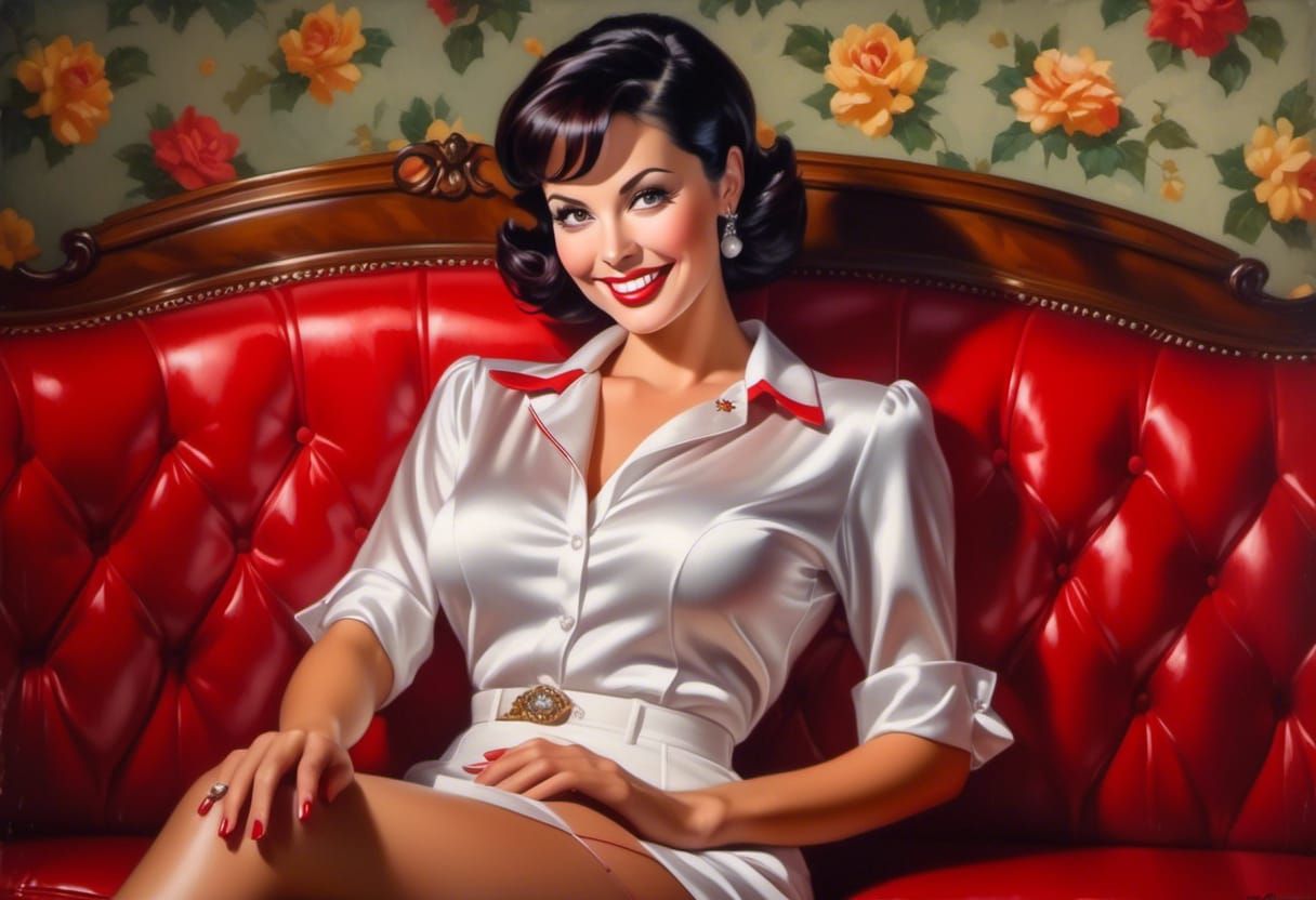 Catherine Bell as Pin-Up Girl in Oil Painting