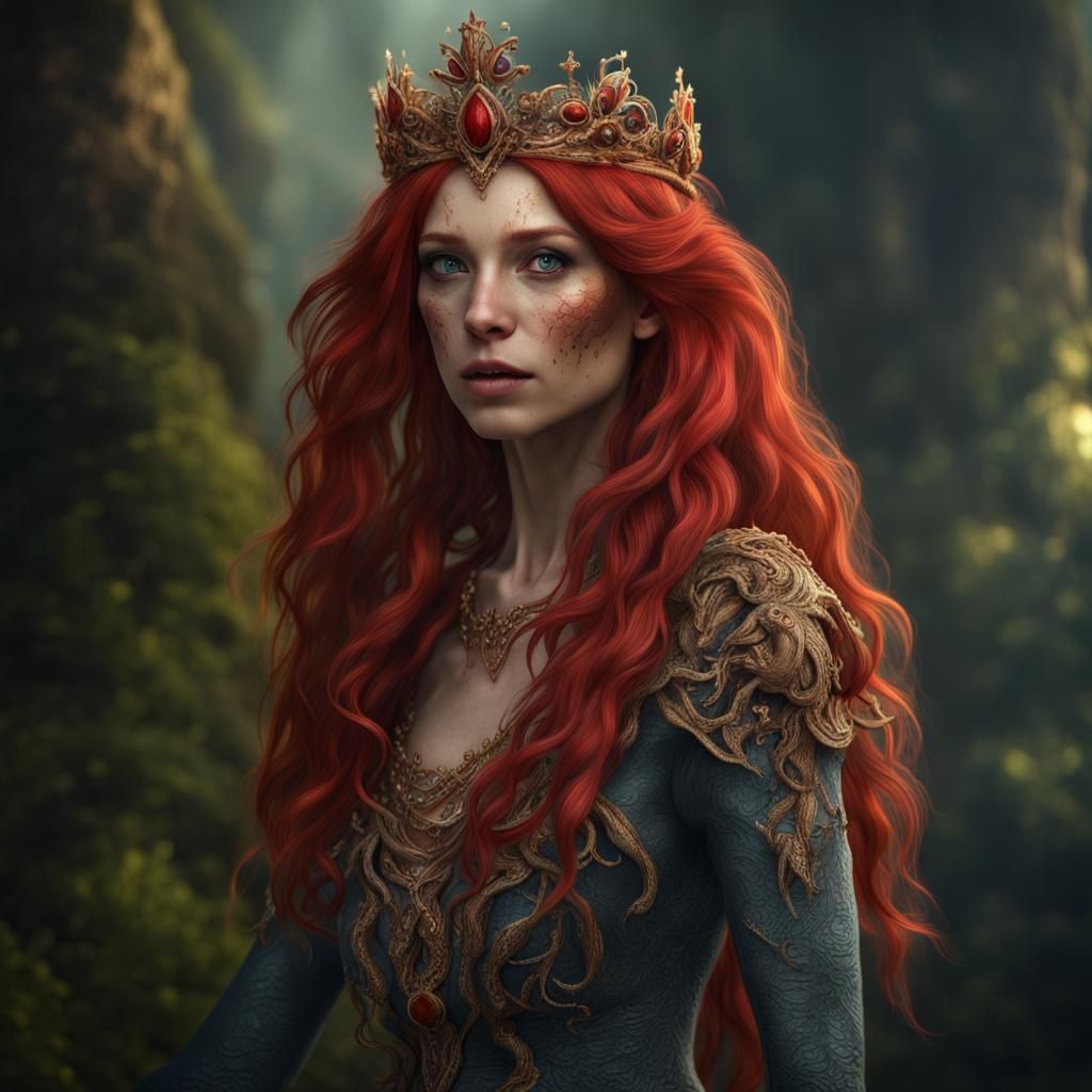 Hyperrealistic Lizard Woman with Tiara in 8k