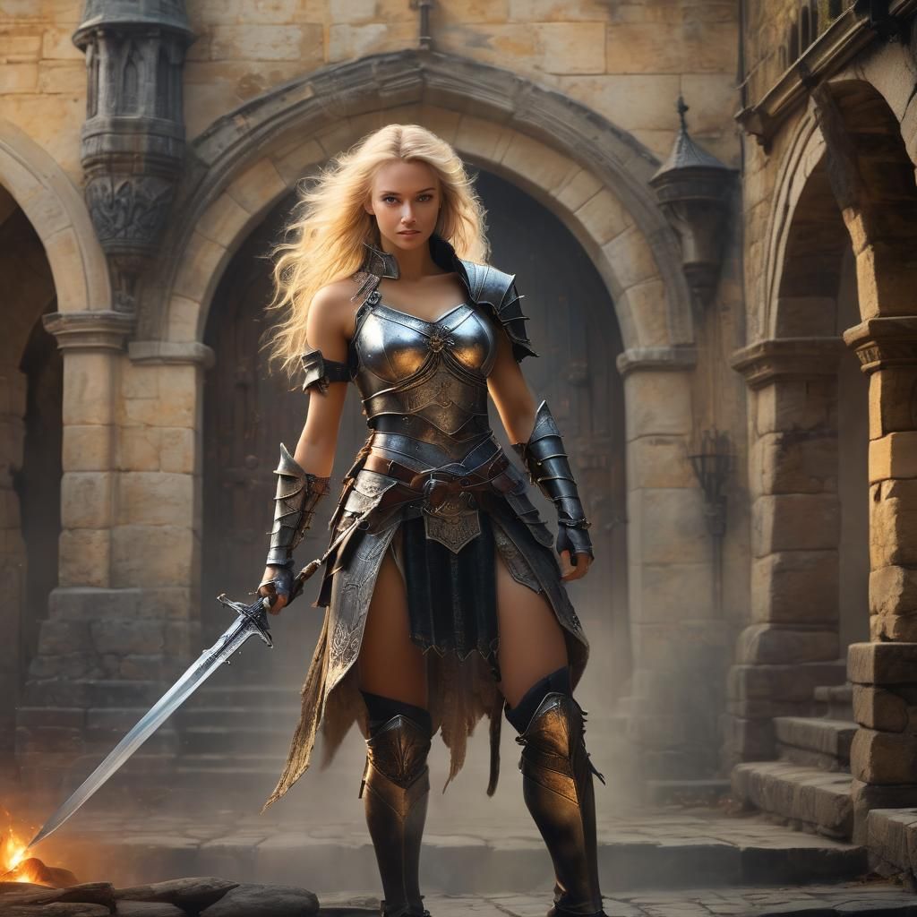 Blonde Warrior with Sword in High Fantasy Style