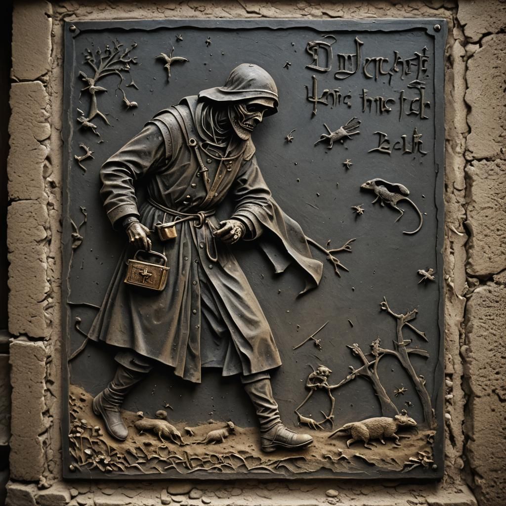 Plague Doctor's Flight from Black Death Shadow