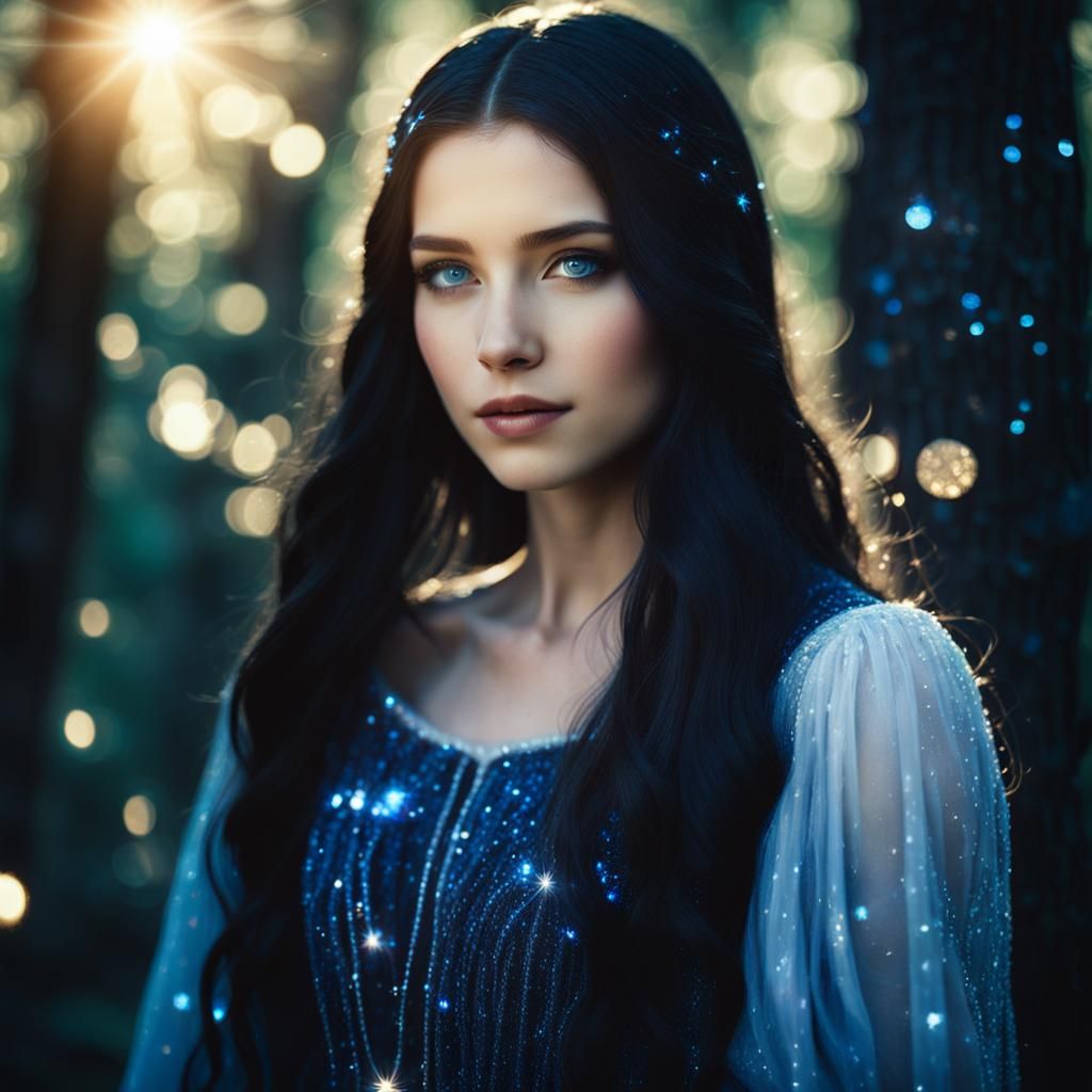 Elven Woman in Sunlit Forest: Digital Art