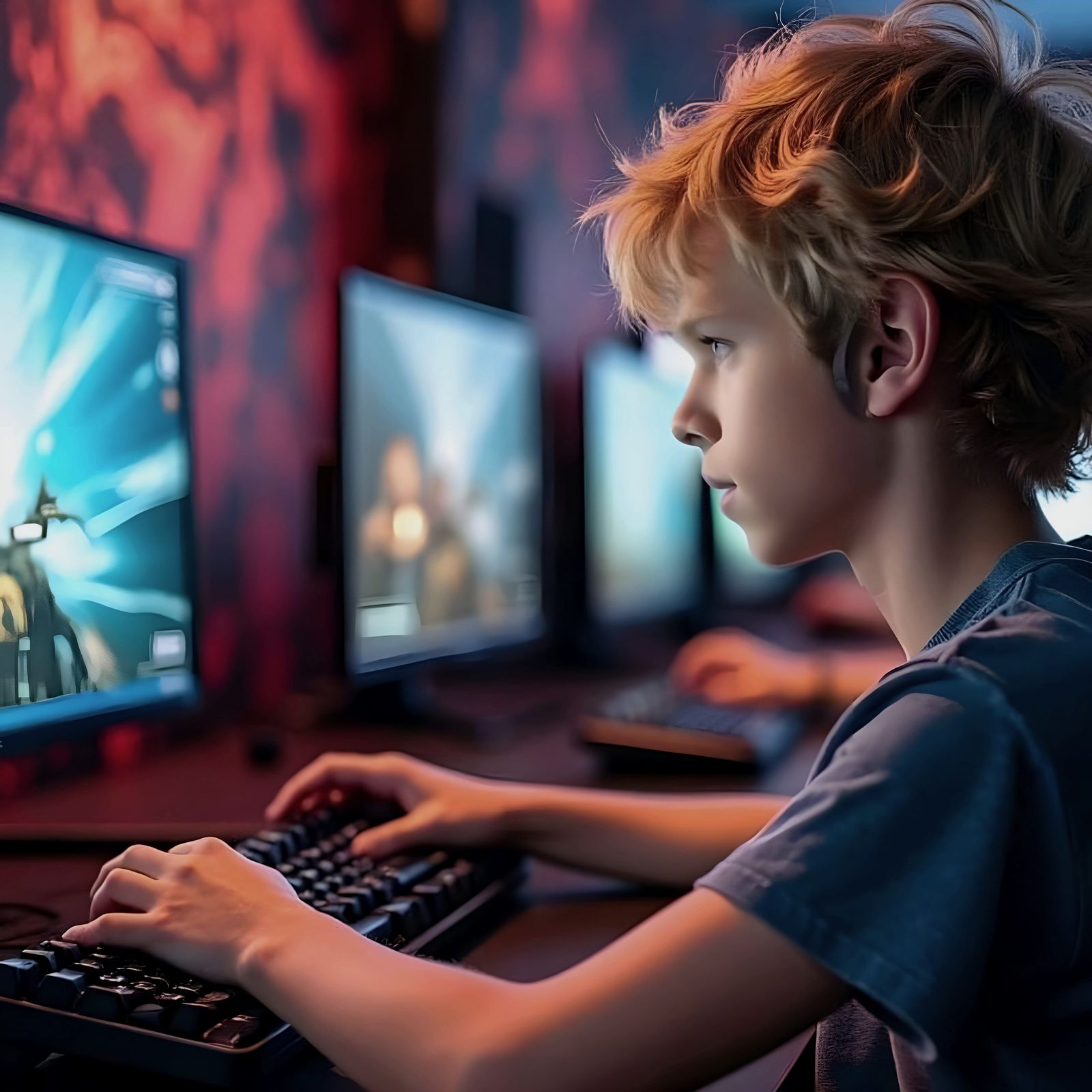 Teen Gamer in Realistic Game Room Portrait