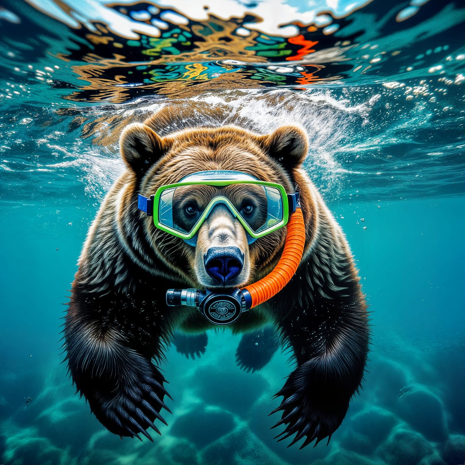Fantasy Bear Underwater: Hyperrealistic Wildlife Photography