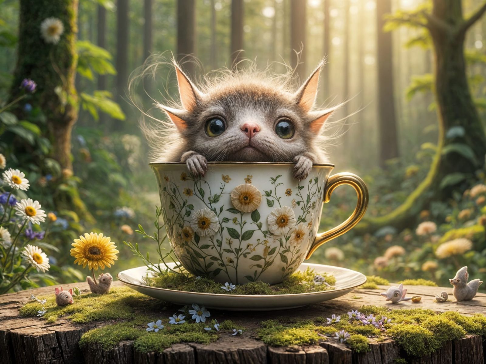 Cute Elfin Creature Peeking From Teacup