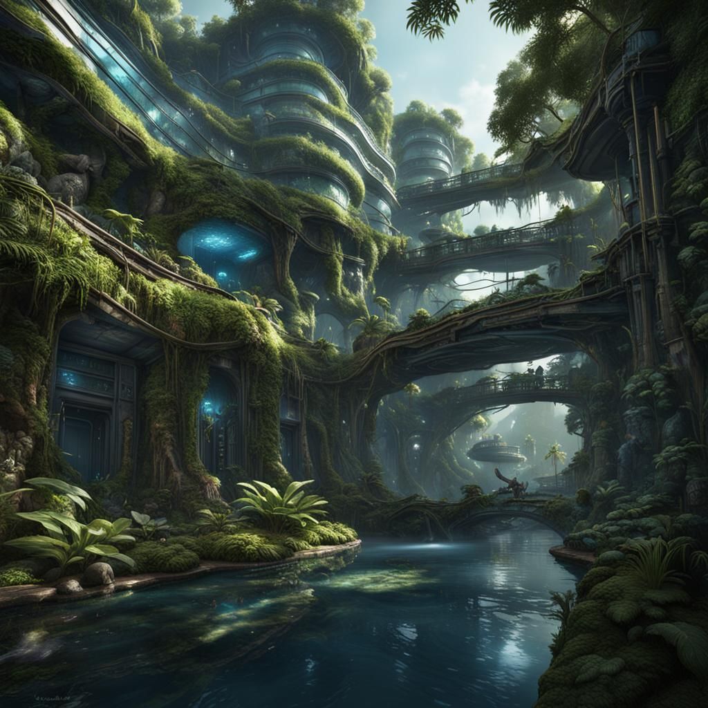 Pandora Hotel Surrounded by Alien Flora in Fantasy Art