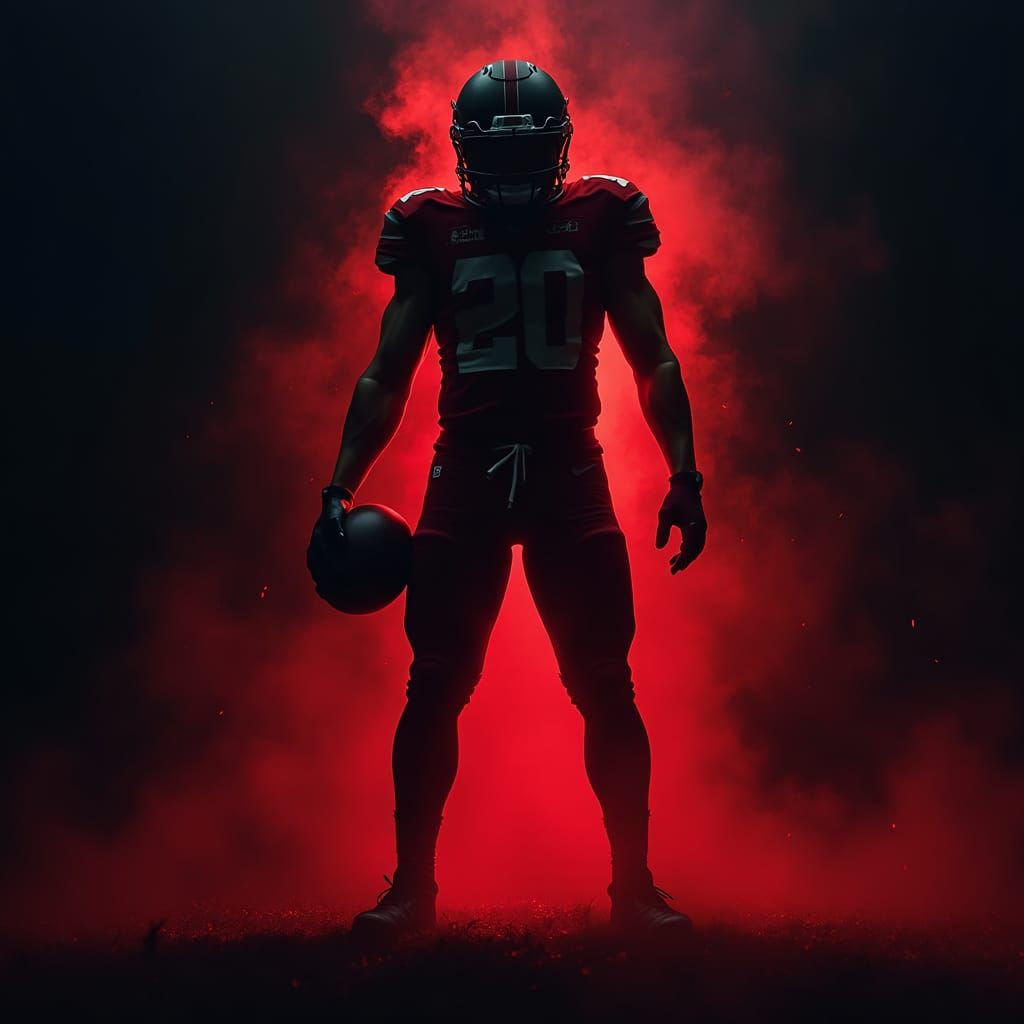 Neon Football Player Silhouette in Dark Fantasy Style