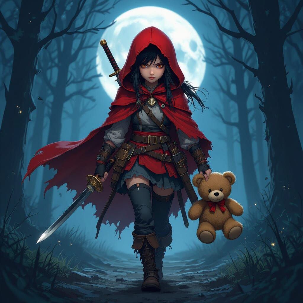 Steampunk Girl in Forest with Katana