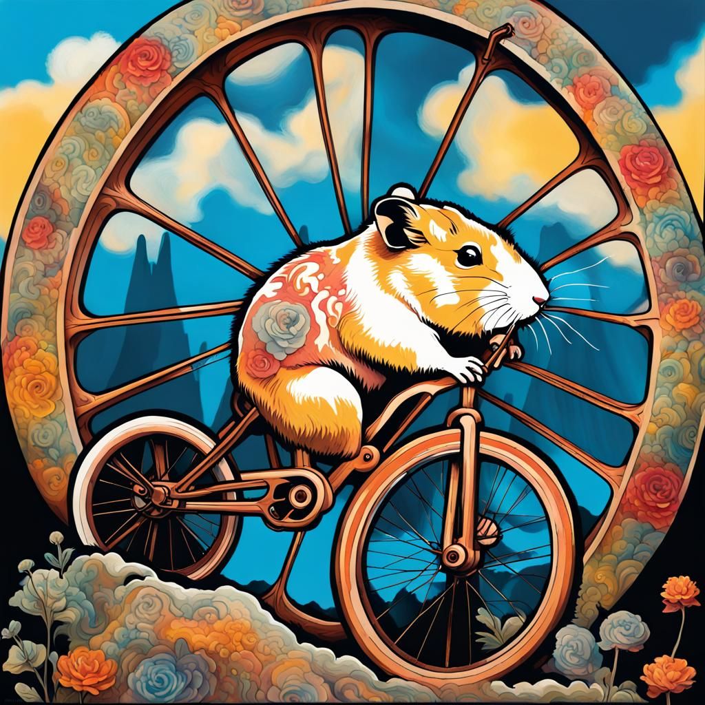 Hamster on Mountain Bike in Art Nouveau Style