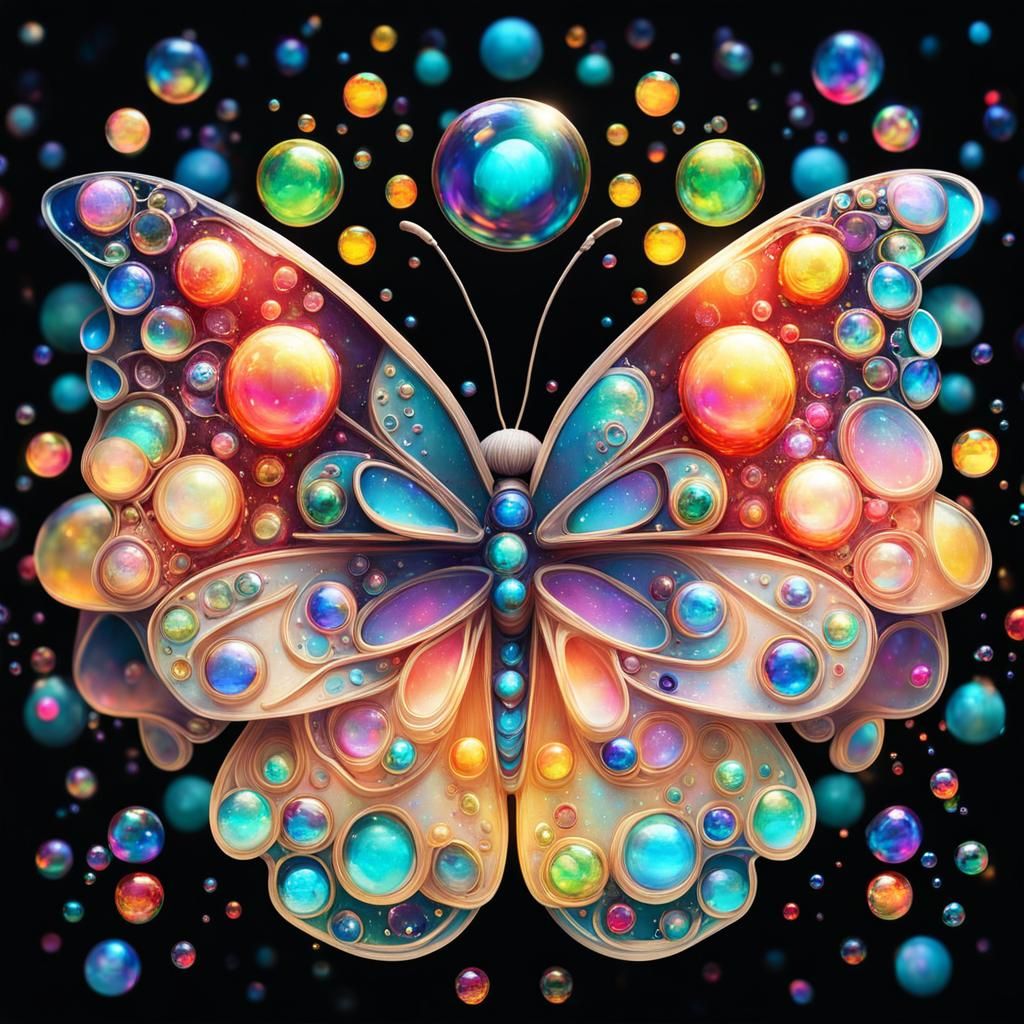 Elaborate Butterfly with Multicolored Bubbles in Detailed Di...