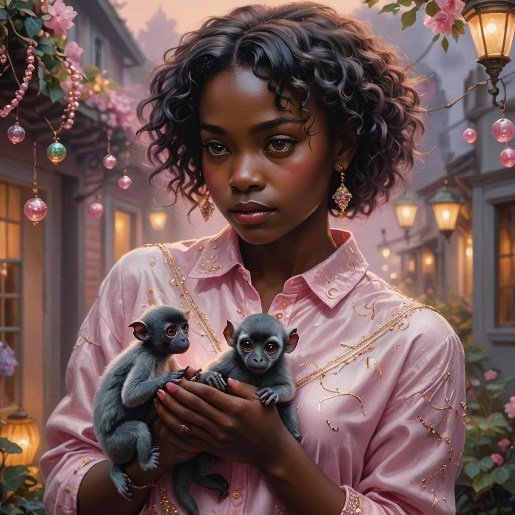 Enchanting Portrait of Woman Holding Monkey