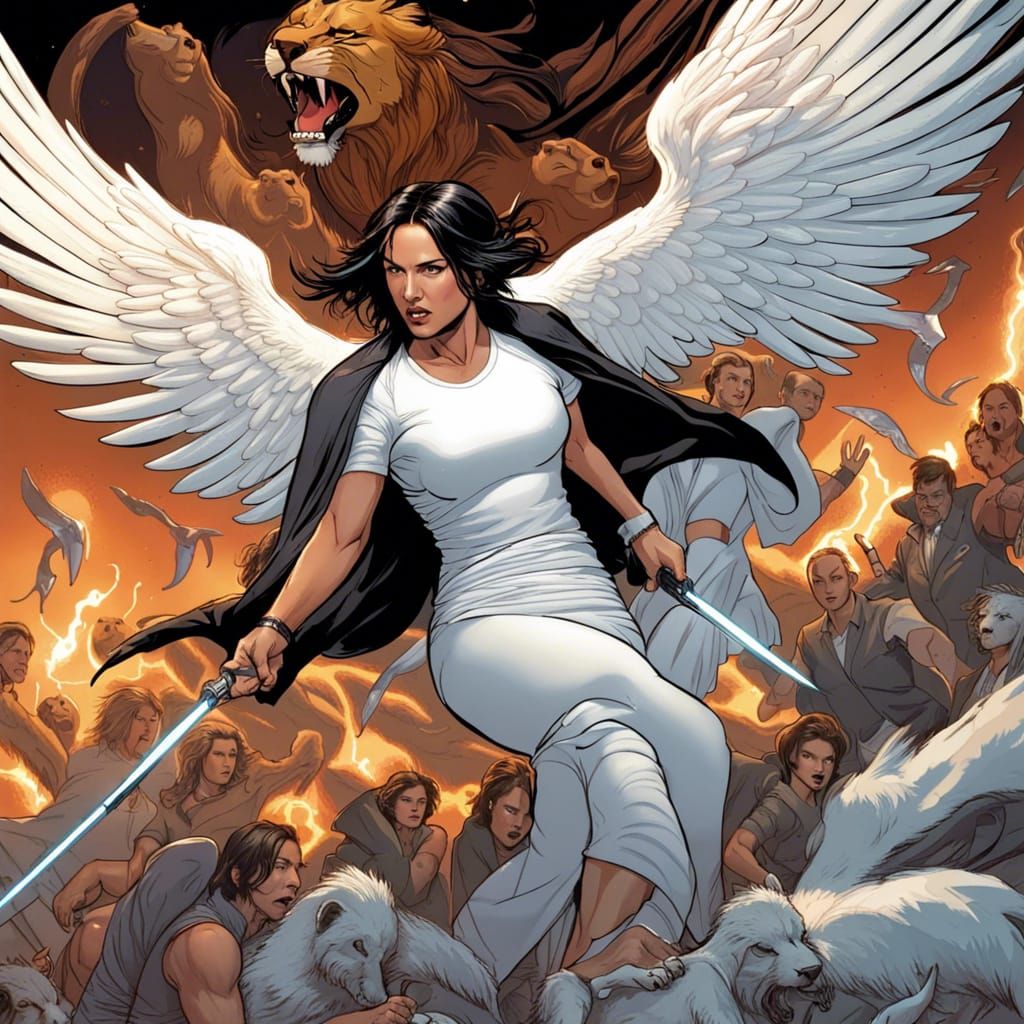 Female John Wick with Angel Wings in Comic Art