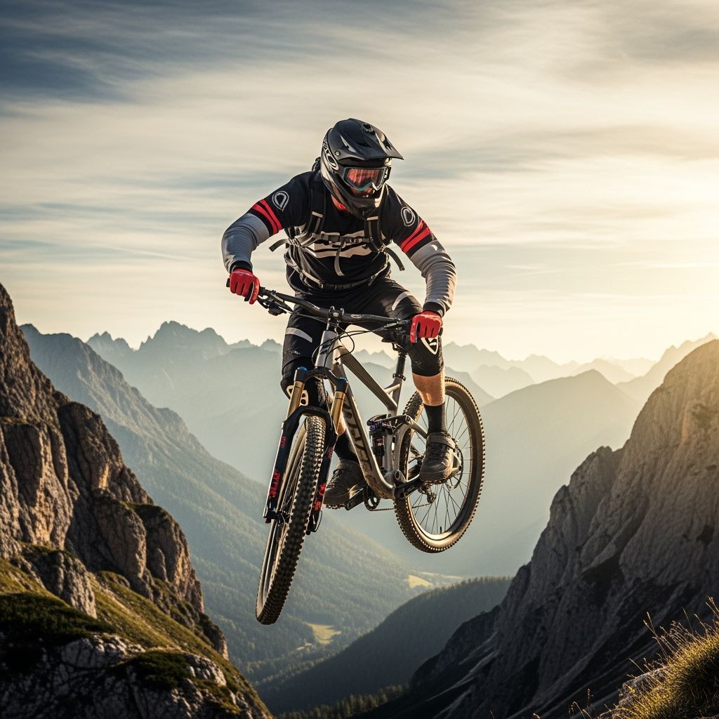 Mountain Biker Mid-Jump at Golden Hour
