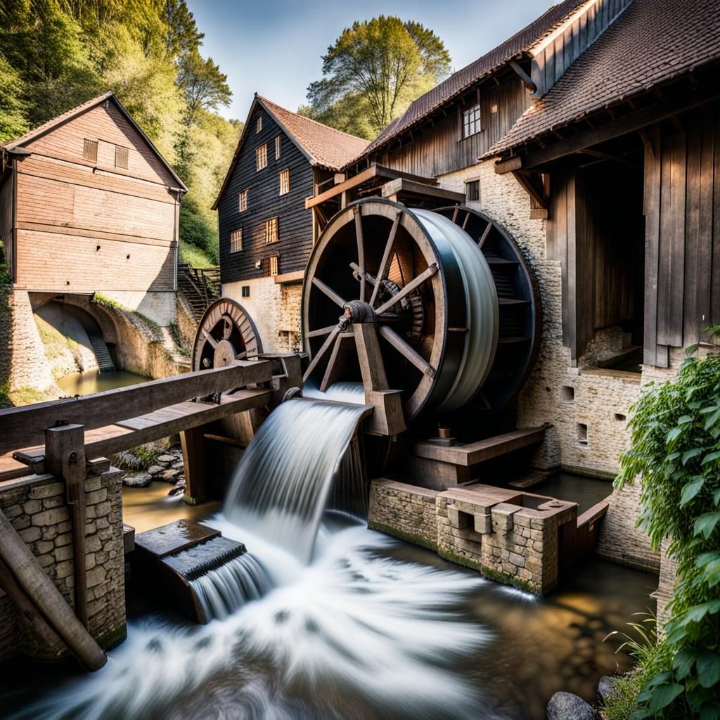 Action Portrait of a Working Watermill