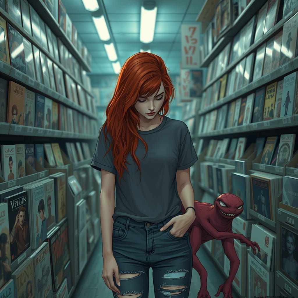 Redhead in Music Store with Magma Slime