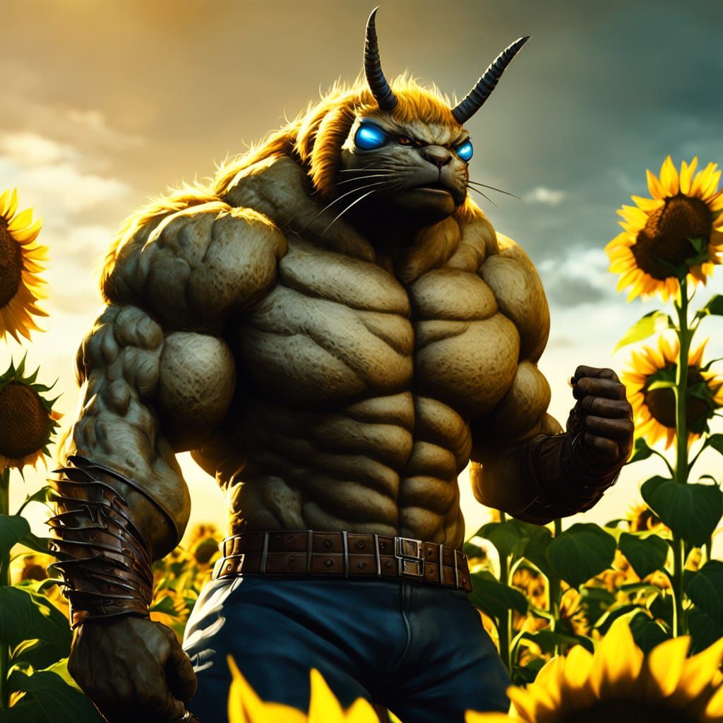 Beefy Caterpillar Flexing in Sunflower Field