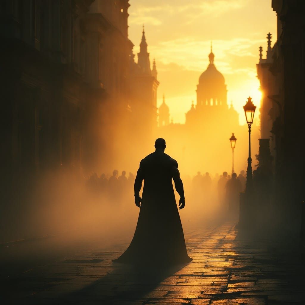 Mysterious Figure in Golden Hour Saint Petersburg