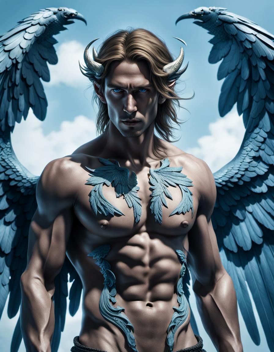 Hyperrealistic Incubus with Wings and Blue Skin