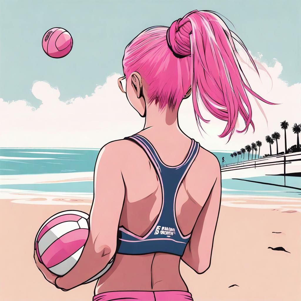 Beach Volleyball Girl with Pink Hair