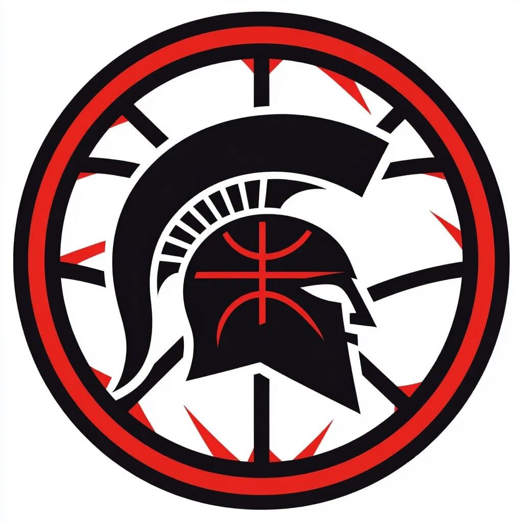 Dynamic Spartan Basketball Logo with Red Border
