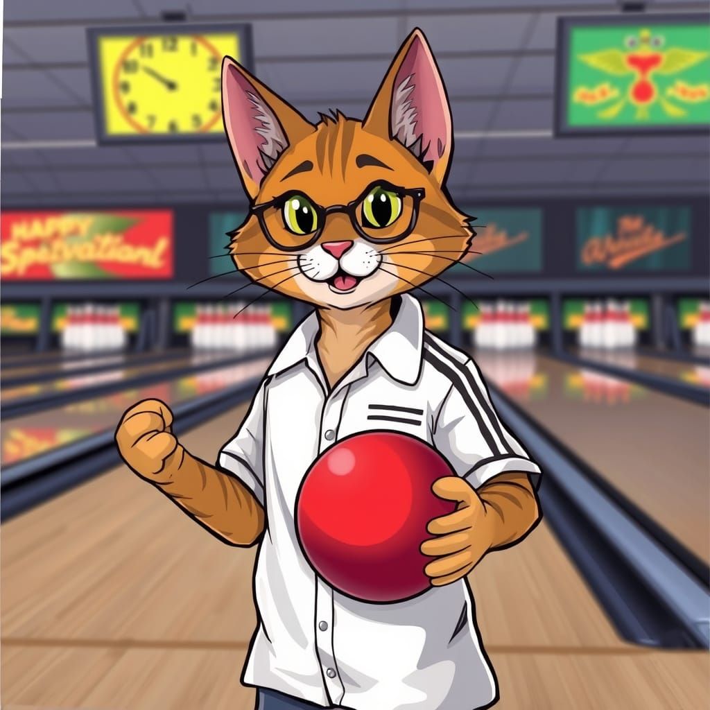 Feline Bowling Sensation in a Retro Alley