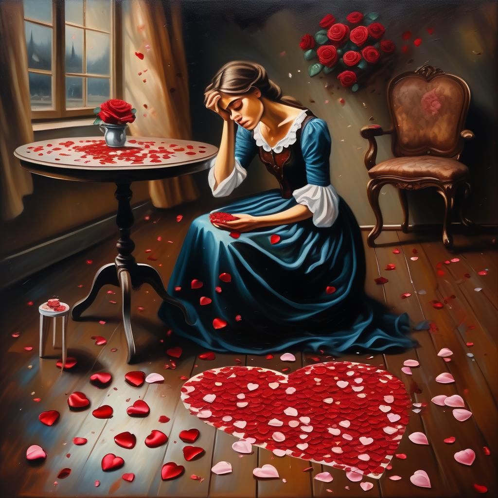 Sad Woman Eating Chocolates: Classic Oil Painting