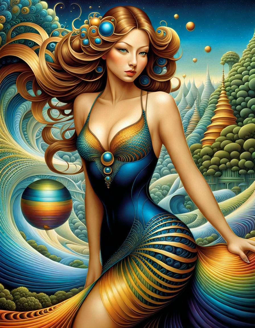 Sacred Geometry: Beautiful Woman in Fractal Art Style