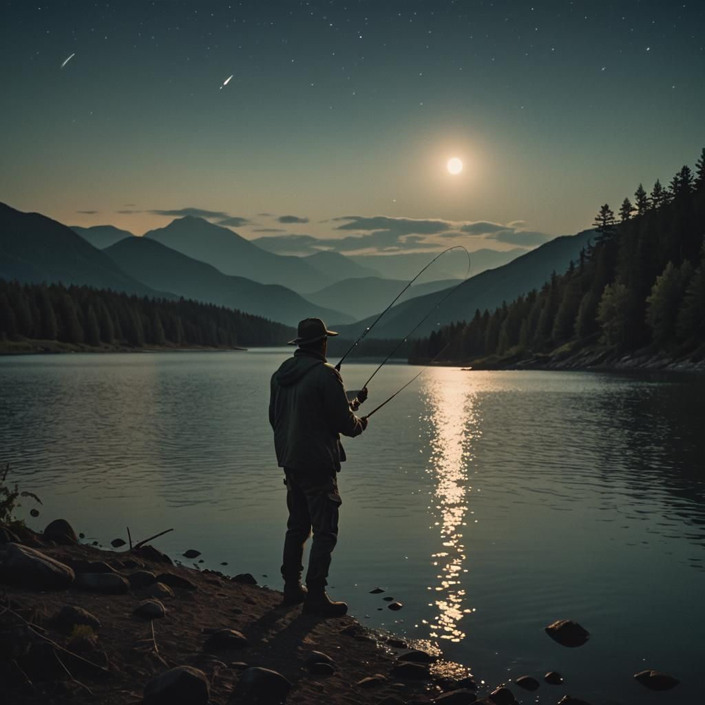 Dramatic Night Fishing Scene in Cinematic Style
