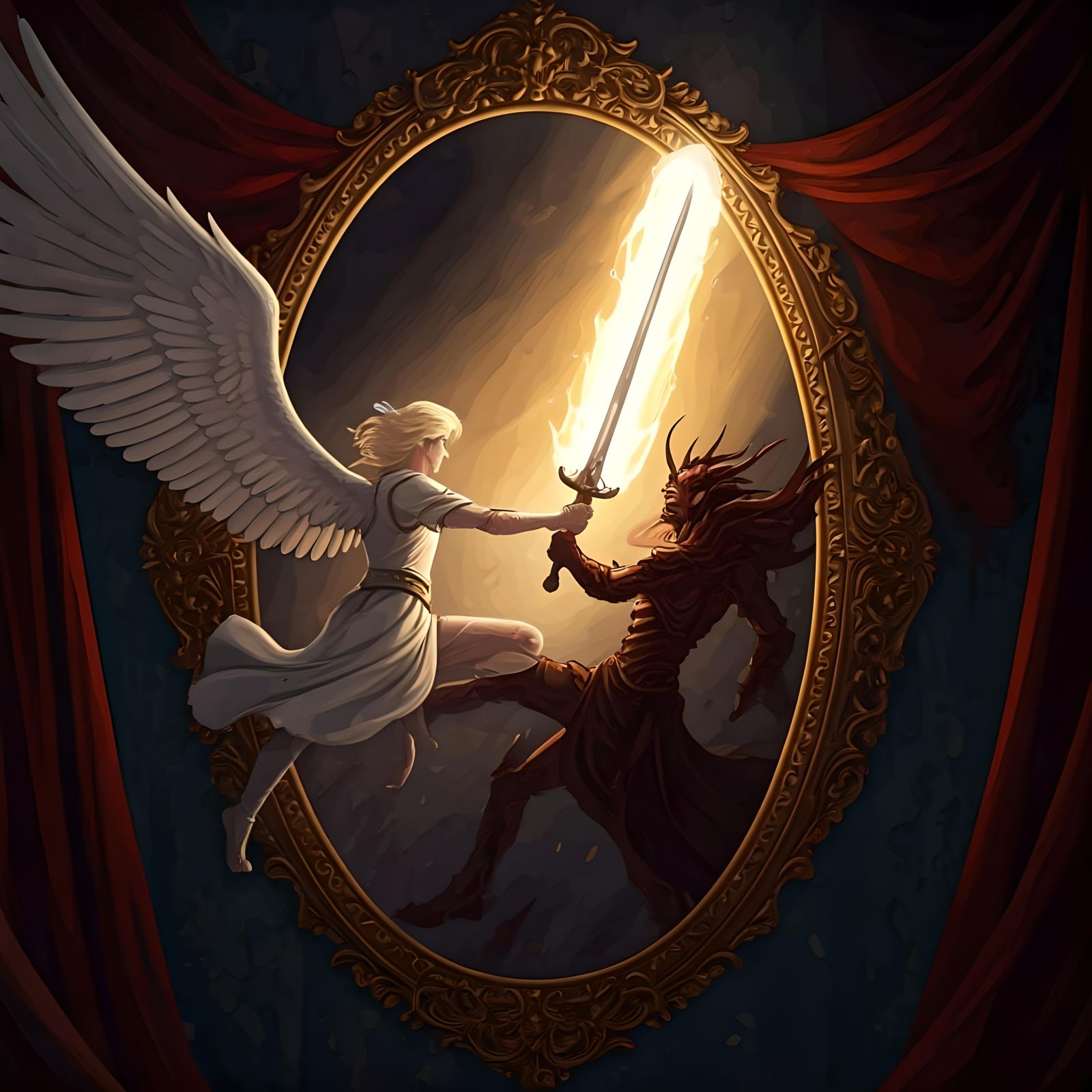 Angelic Demon Sword Fight: Cel-Shaded Anime Art