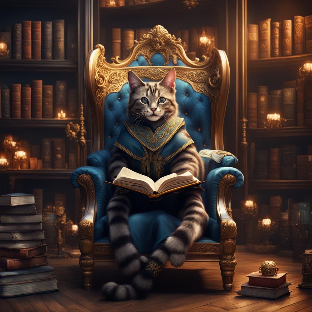 Detailed Matte Painting: Cat, Book, Chair, Woman
